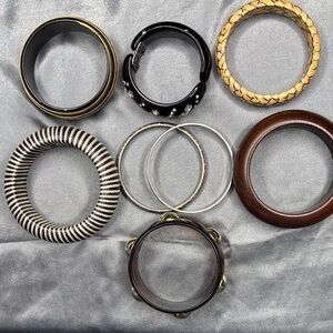 Elegant Women's Bangle Set - Black, Silver, Gold, Brown
